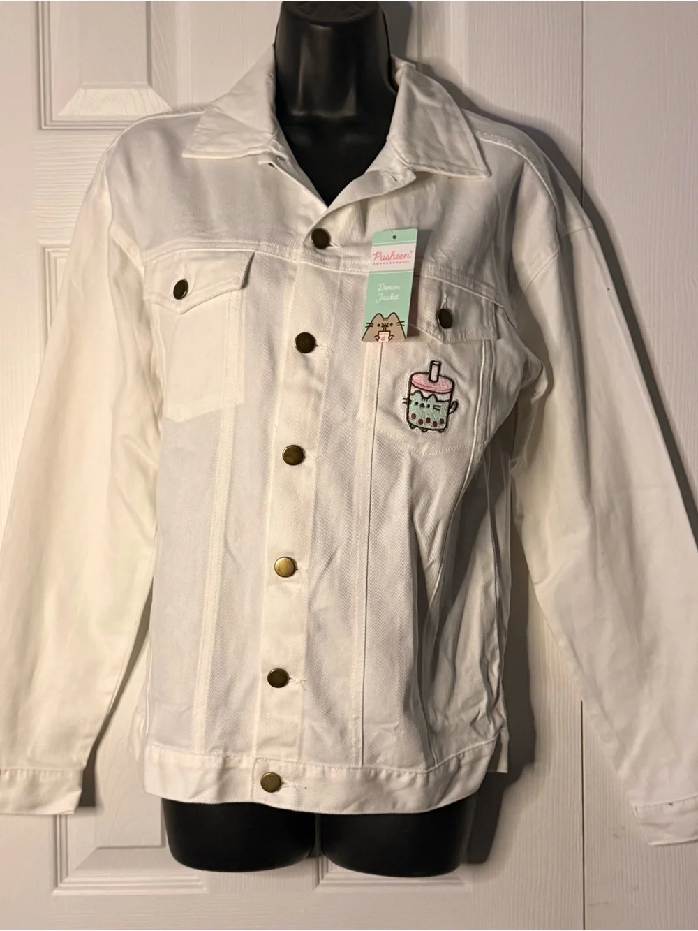 Pusheen White Denim Jacket with Bobasheen Patch